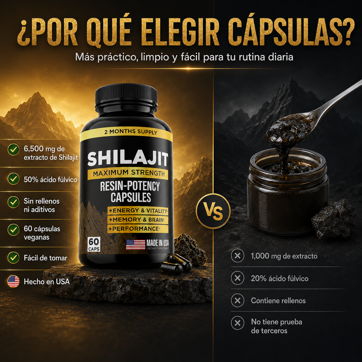 Shilajit 60 Capsulas Suplemento