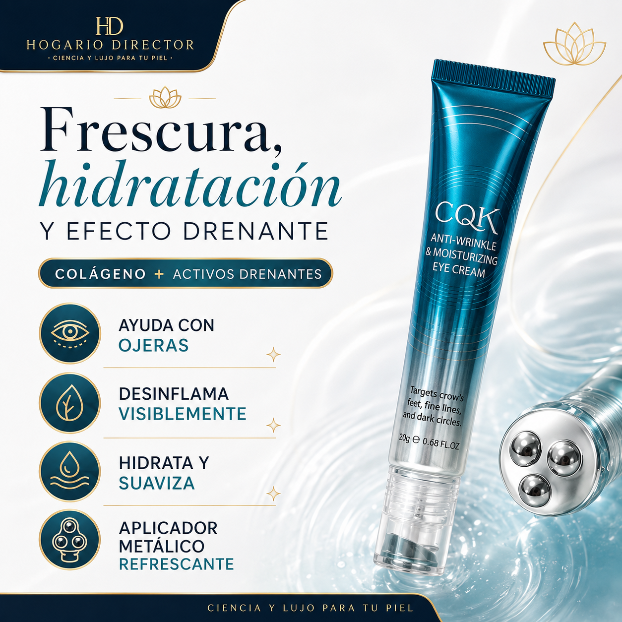 Mirada Viva™ | Contorno de Ojos con Colágeno y Rodillo Drenante