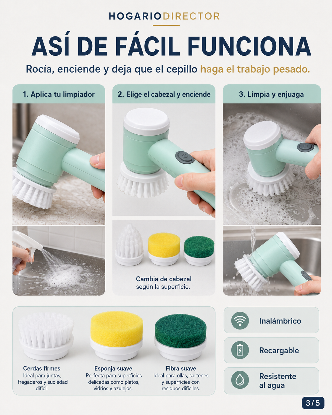 Hogario CleanBrush™ | Cepillo Eléctrico de Limpieza 3 en 1
